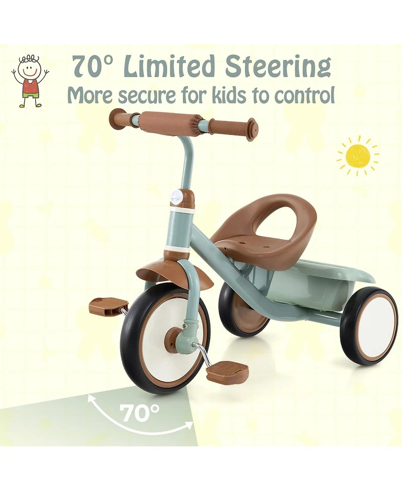 Sugift Toddler Tricycle Kids Trike with Adjustable Seat and Basket