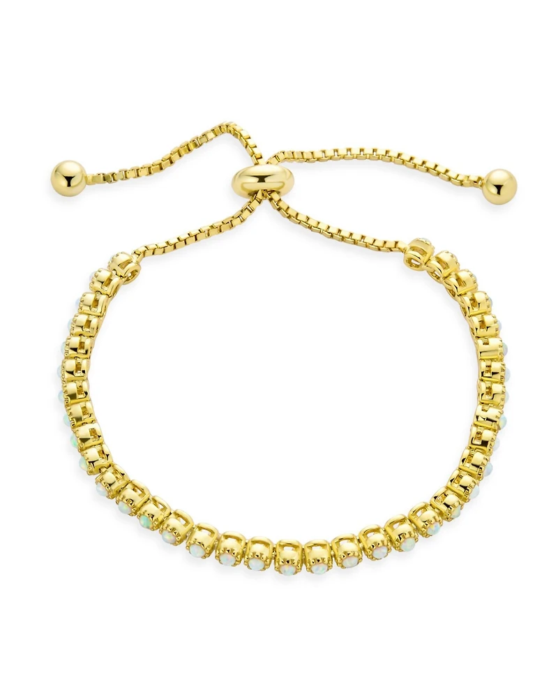 Bling Jewelry Milgrain Bezel Created Opal Tennis Bolo Bracelet 14K Gold Plated Sterling Silver