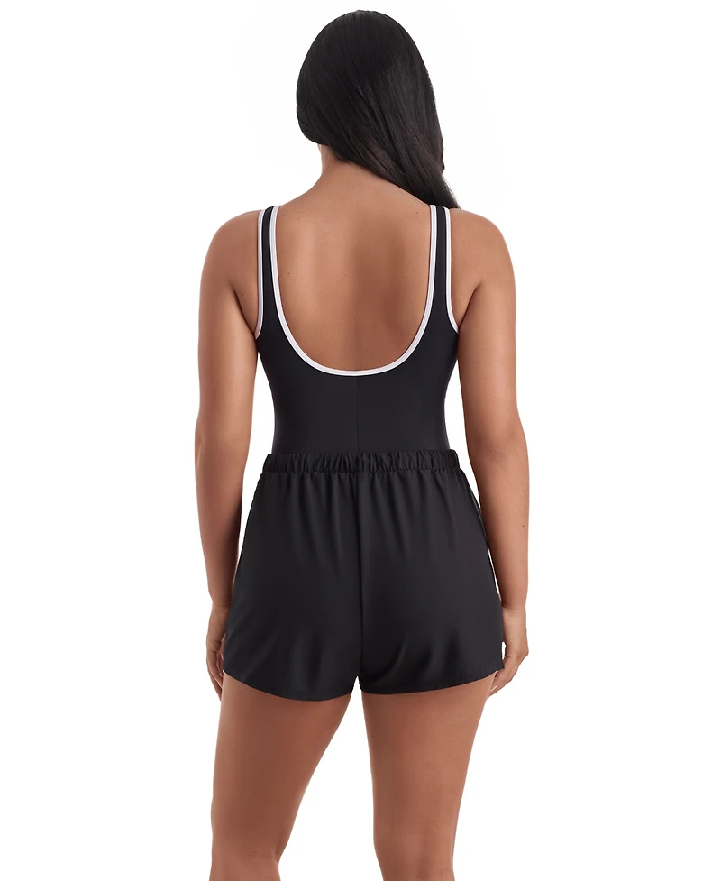 ShapeSolver Women's Shirred Scoop Neck Swim Top & Shorts, 2-Piece Set