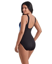 ShapeSolver Women's Scoop Neck Illusion One-Piece Swimsuit