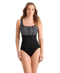 ShapeSolver Women's Scoop Neck Zipper One-Piece Swimsuit