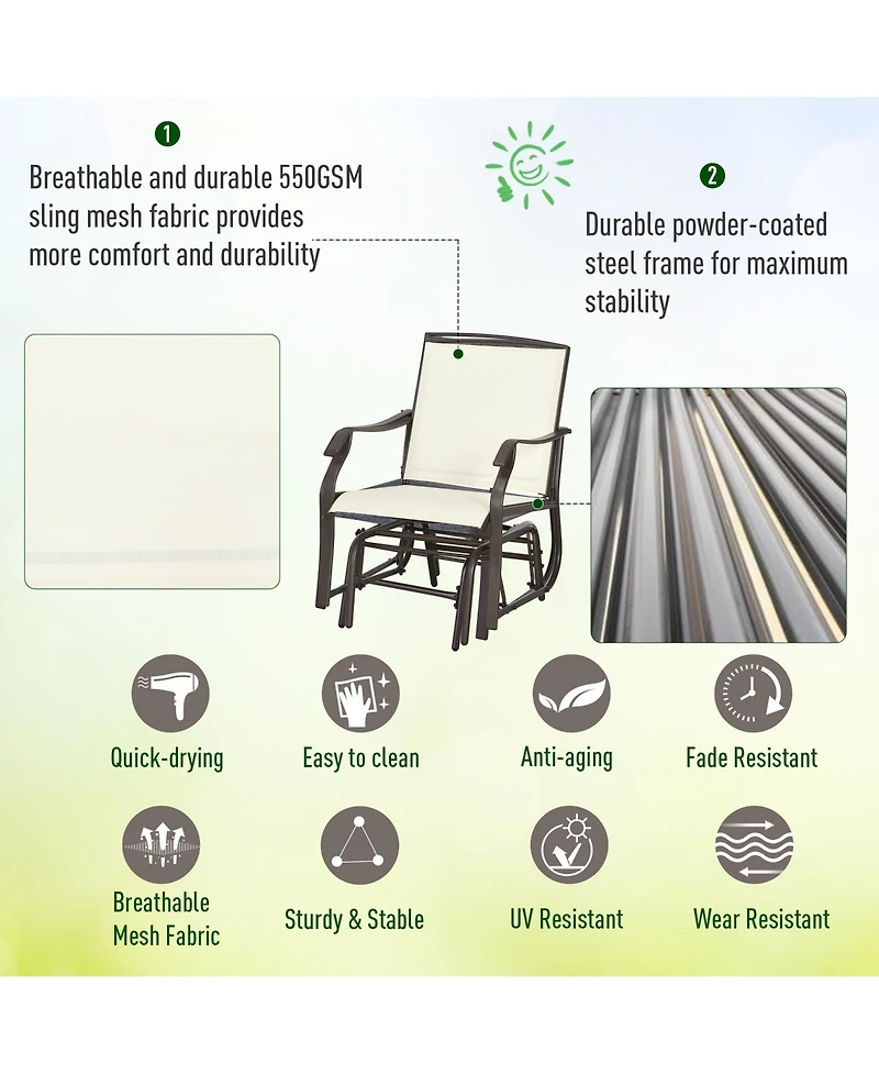 Flynama 3 Piece Outdoor Glider Chair with Coffee Table Bistro Set, 2 Patio Rocking Swing Chairs with Breathable Sling Fabric, Garden and Porch