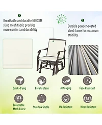 Flynama 3 Piece Outdoor Glider Chair with Coffee Table Bistro Set, 2 Patio Rocking Swing Chairs with Breathable Sling Fabric, Garden and Porch