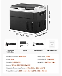 Mecale 31.7QT/30L 12 Volt Car Refrigerator, Portable Electric Cooler, -4 68 Adjustable Temperature, 12/24V Dc and 100-240V Ac