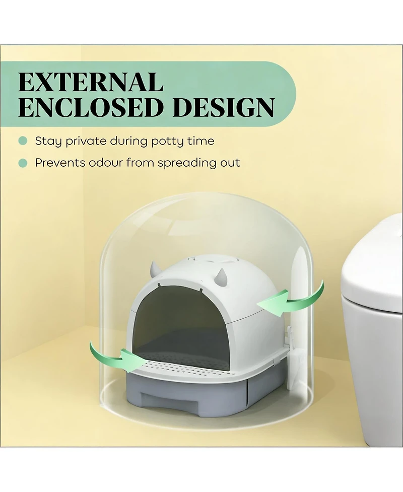 Aostirmotor Easy to Clean Cat Litter Box in Grey and White