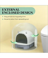 Aostirmotor Easy to Clean Cat Litter Box in Grey and White