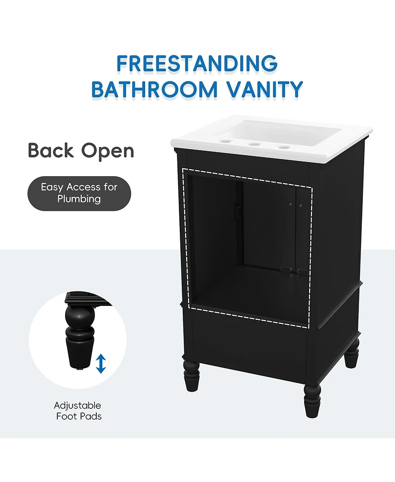 Cesicia 20 in. Bathroom Vanity Bathroom Cabinet with Sink, Two Doors, Magnetic Door Stopper and Adjustable Foot Pads