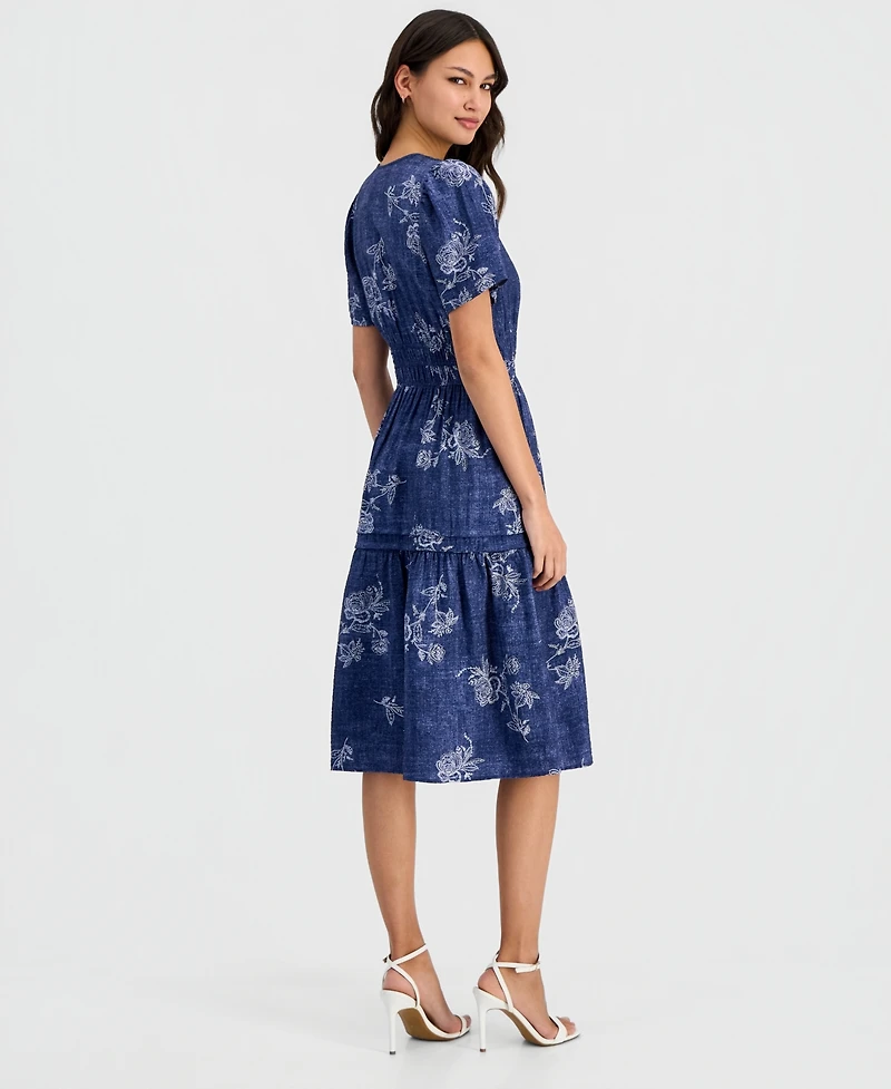 Robbie Bee Women's Printed Flutter-Sleeve Midi Dress