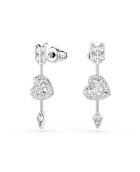 Swarovski Mixed Cuts, Heart with Arrow, White, Rhodium Plated Idyllia Drop Earrings