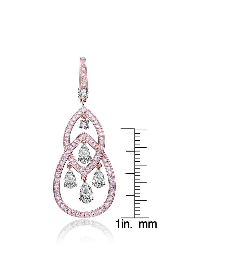 Cubic Zirconia Sterling Silver Double Teardrop Chandelier Earrings
