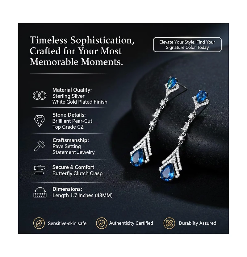 Sterling Silver With White Gold Plated Clear And Green Cubic Zirconia Double Haloed Drop Earrings