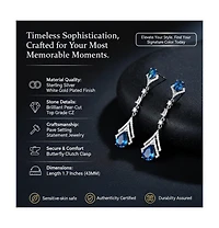 Sterling Silver With White Gold Plated Clear And Green Cubic Zirconia Double Haloed Drop Earrings