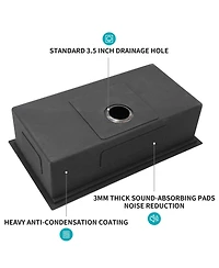 flynama 33inch Gunmetal Black Workstation Undermount Kitchen Sink 16G T304 Nano Stainless Steel Single Bowl 33x19x10inch with Full Accessories