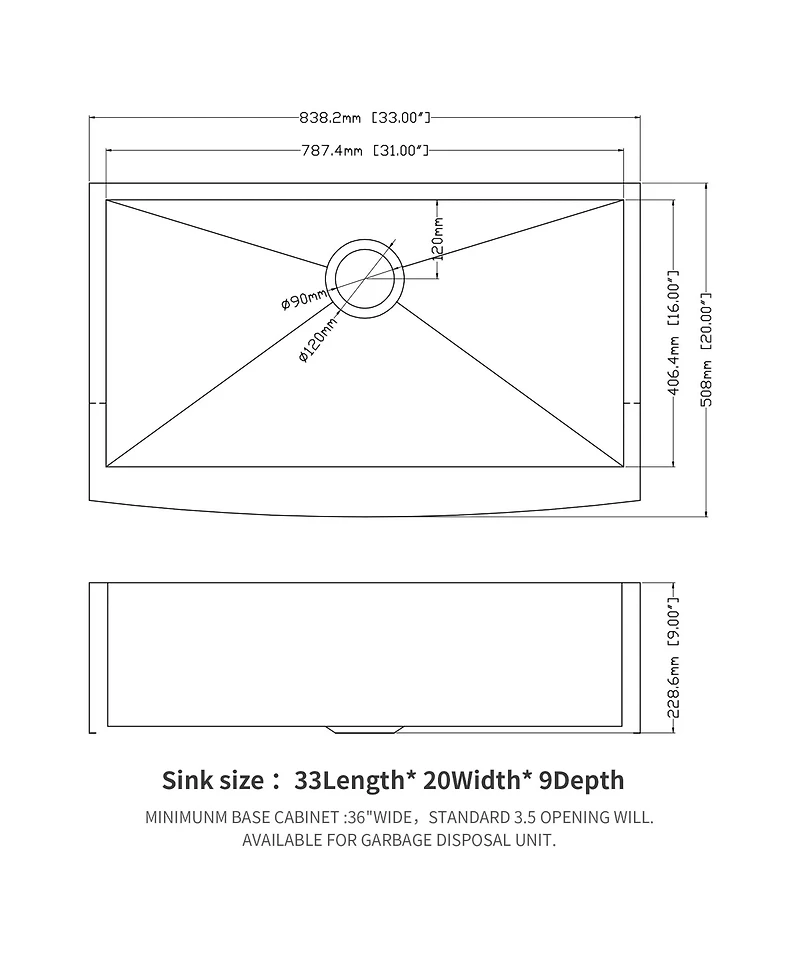 flynama 33x20x9 Inch Stainless Steel Farmhouse Apron Front Kitchen Sink 16 Gauge T304 Single Bowl With Dish Grid Drain Assembly Drying Rack