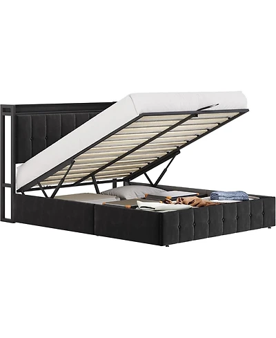 gaomon Upholstered Bed Frame with Lift Up Storage, Storage Bed Frame, Metal Platform Bed, No Box Spring Needed, Noise Free, Full Queen King