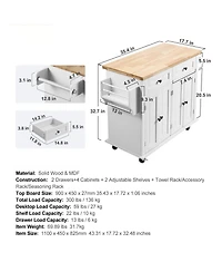 Volenca Kitchen Island Cart, 35.4" Rolling Storage Cart with Solid Wood Top, Drawer & Cabinet