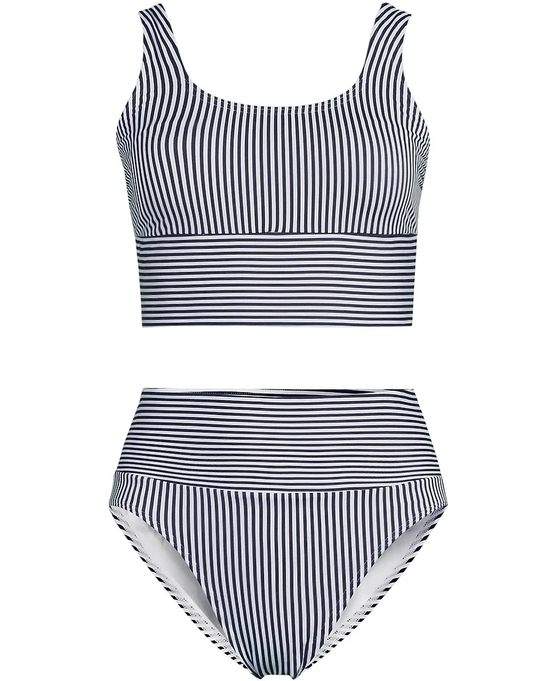 Lands' End Women's Plus Tugless Midkini Top and High Waisted Bottom Swimsuit Set