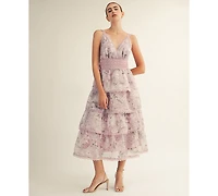 Arose Studio, Inc Women's Sylvie Floral Tiered Trim Midi Dress