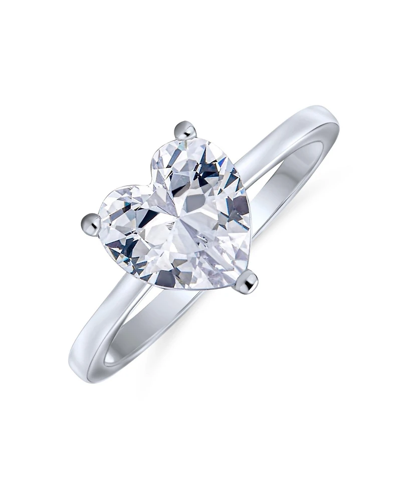 Bling Jewelry Classic 2CT Cubic Zirconia Cz Solitaire Heart Shaped Promise Ring Sterling Silver