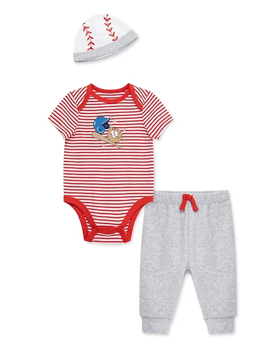 Little Me Baby Boys' Baseball Short-Sleeve Bodysuit, Pants & Hat, 3-Piece Set