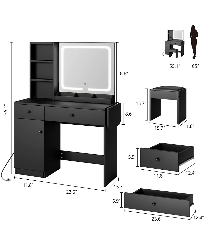 gaomon Makeup Vanity Desk with Mirror and Lights, Vanity Table Set with Drawer & Power Outlet