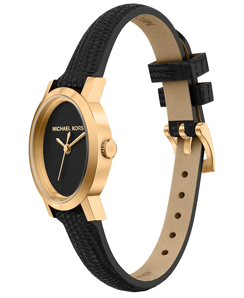 Michael Kors Women's Maude Three-Hand Black Leather Watch, 21mm