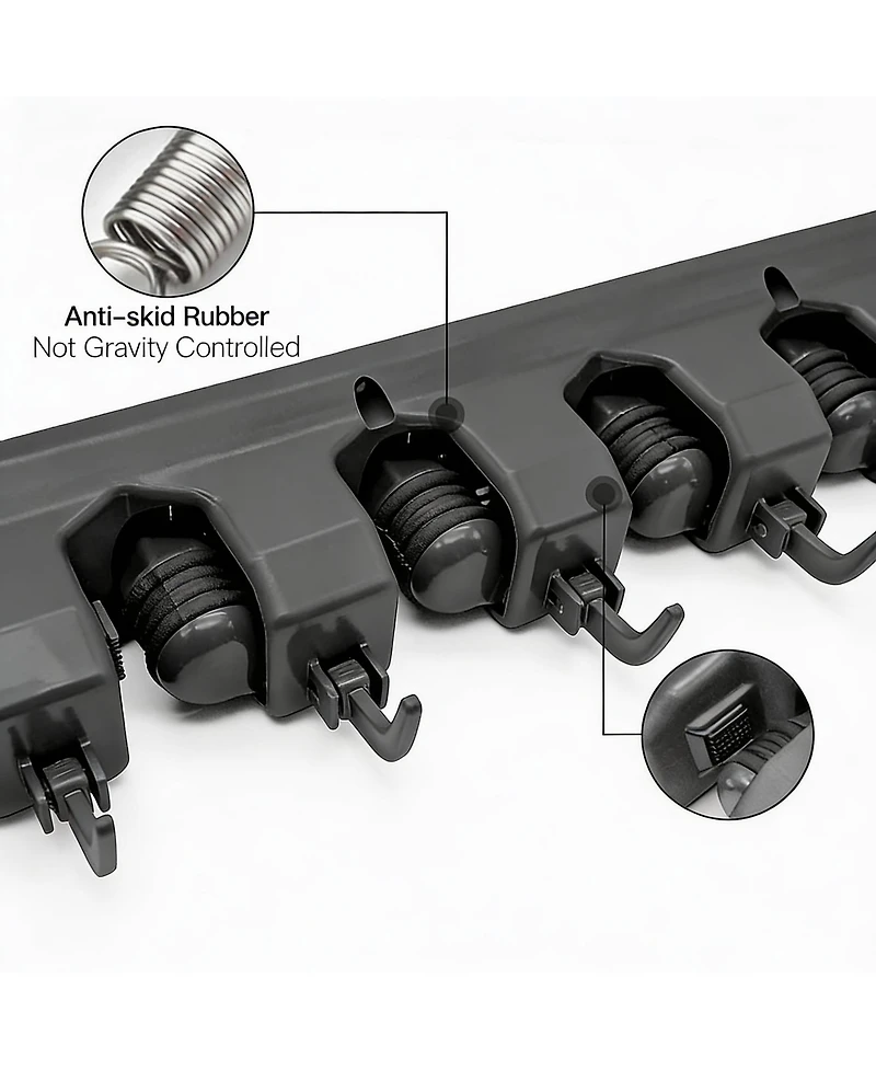 Yigii 5 Ball Slots 6 Hooks Wall Mop & Broom Organizer