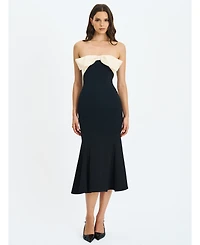 Miss Circle Women Saige Black Mermaid Maxi Dress with Ivory Bow Bustline