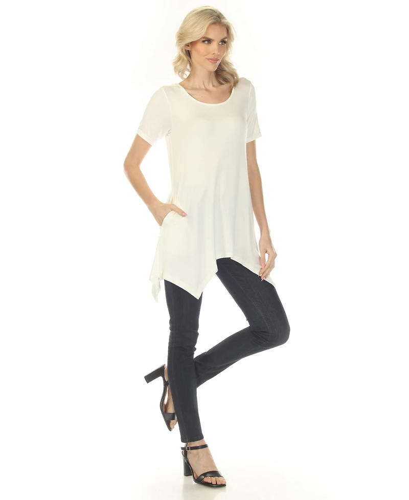 White Mark Women's Short Sleeve Swing Tunic Top