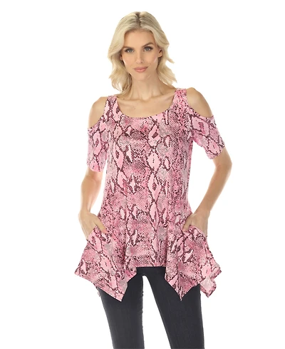 White Mark Women's Cold Shoulder Snake Print Swing Top