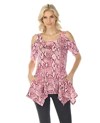 White Mark Women's Cold Shoulder Snake Print Swing Top