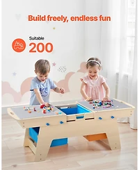 Mecale Kids Reversible Wooden Activity Table w/ 200 Bricks & 3 Storage Bins, Ages 3+