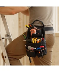 Mecale Tool Pouch with Belt, 14 Pockets Heavy-Duty Tool Belt Pouch, Detachable Adjustable Utility Work Bag, Waist 32–50 in