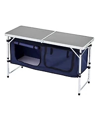 Mecale Camping Kitchen Table – Folding Aluminum Cook Station with Storage & Adjustable Heights