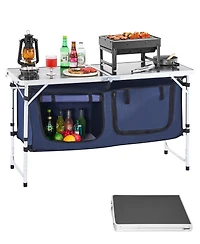 Mecale Camping Kitchen Table – Folding Aluminum Cook Station with Storage & Adjustable Heights