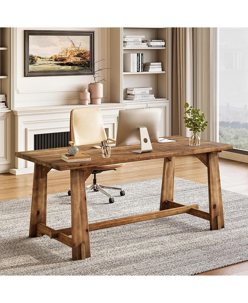 Tribesigns 63" Solid Wood Office Desk, Farmhouse Executive Computer Desk, Large Work Writing Table, Home Office Workstaticon
