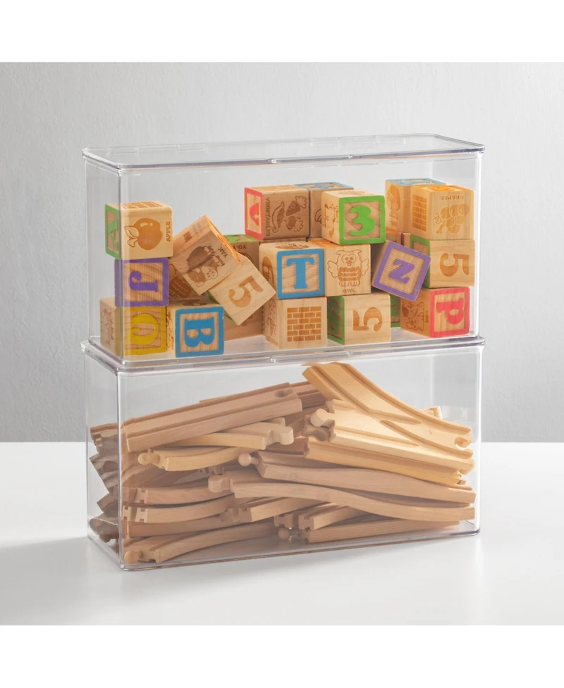 mDesign Plastic Playroom/Gaming Organizer Bin Box with Hinged Lid, 8 Pack, Clear