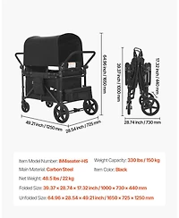 Mecale Wagon Stroller for 4 Kids, Collapsible Push Pull Quad Stroller with Adjustable Handle, 5-Point Harness, Removable Canopy, Black, 330 lbs Load