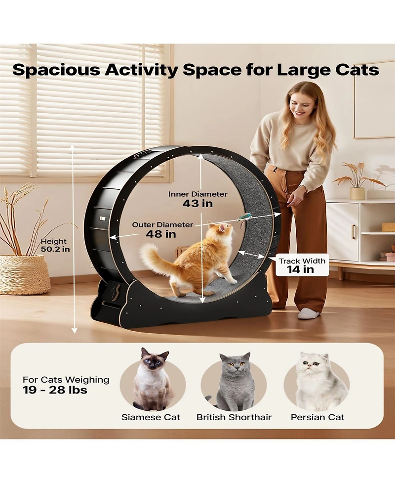 Aostirmotor 48 in Wooden Cat Running Wheel with Carpeted Runway in Black
