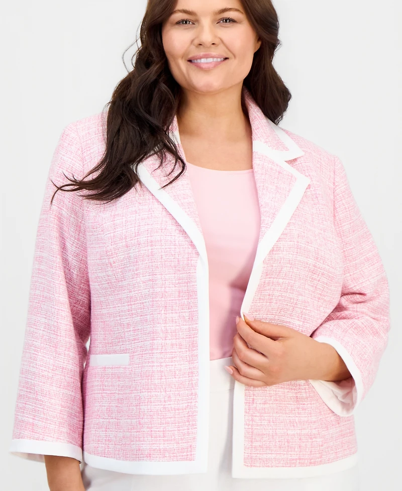 Kasper Plus Notched-Collar Open-Front Jacket