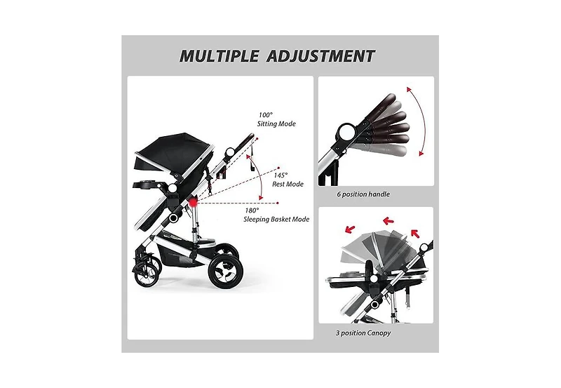 Kinder King Meno V 3-in-1 Reversible Baby Stroller with Detachable Tray, Adjustable Canopy and Suspension Wheels