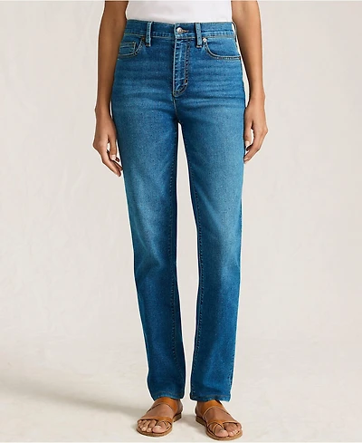 Lands' End Women's Tall Recover High Rise Straight Leg Blue Jeans