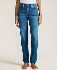 Lands' End Women's Tall Recover High Rise Straight Leg Blue Jeans