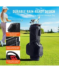 Mecale Golf Cart Bag with Stand, 14-Way Divider Top, 35", 11 Pockets, Handles, Dust Cover & Detachable Dual Strap, Black/White