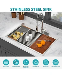 flynama 33x22x10inch Topmount Double Bowl Kitchen Sink 16 Gauge 60 and 40 Split Brushed Nickel