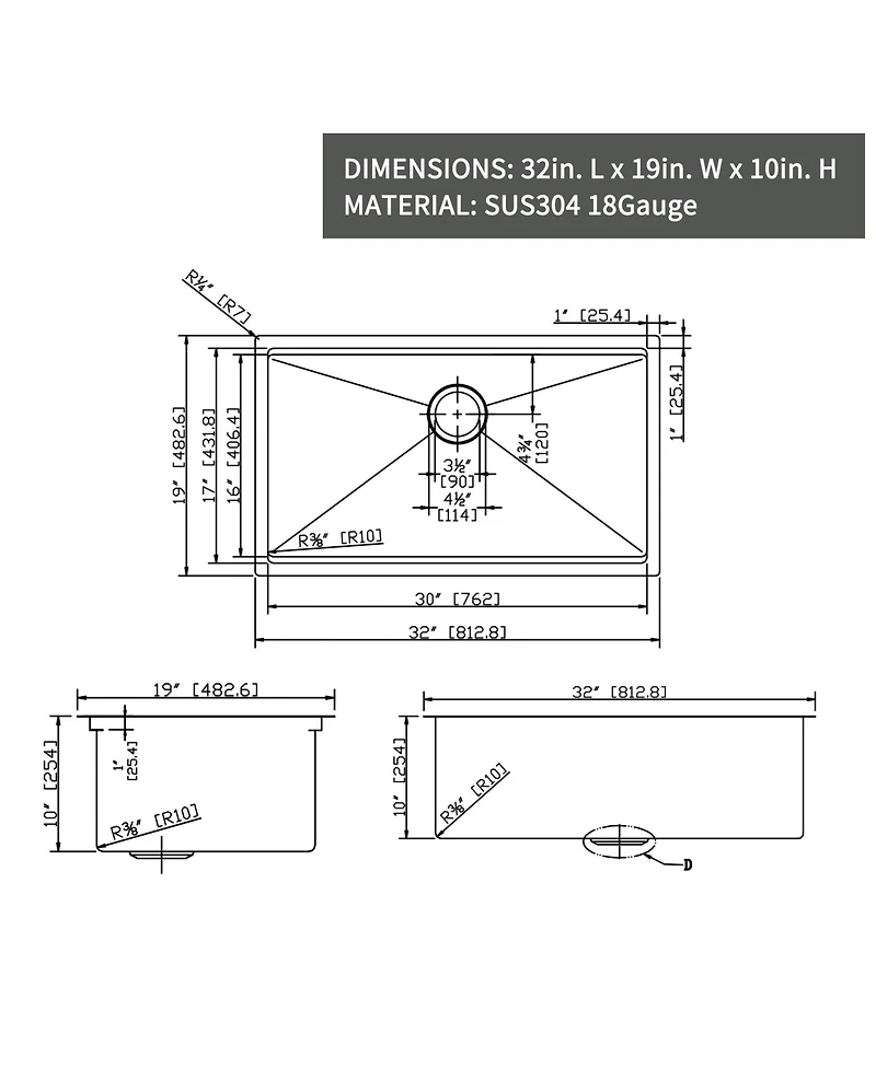 flynama 32x19inch Undermount Workstation Kitchen Sink Stainless Steel Deep Basin Accessory Set