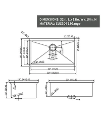flynama 32x19inch Undermount Workstation Kitchen Sink Stainless Steel Deep Basin Accessory Set