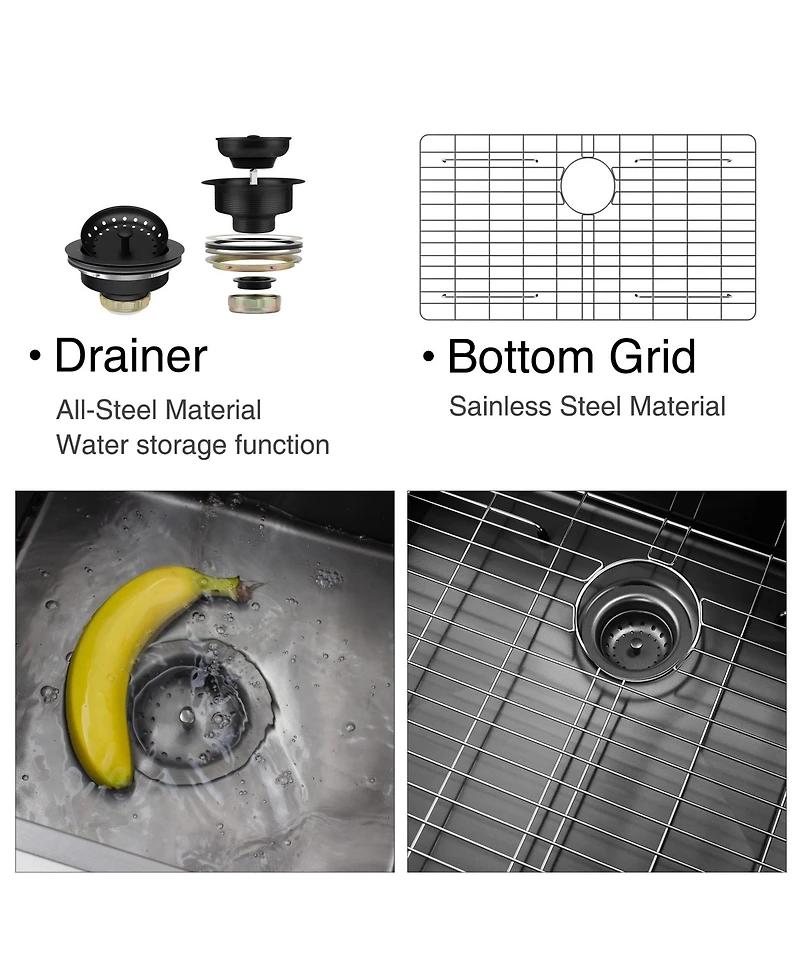 flynama 25x22inch Gunmetal Black Kitchen Sink Topmount Stainless Steel 18 Gauge