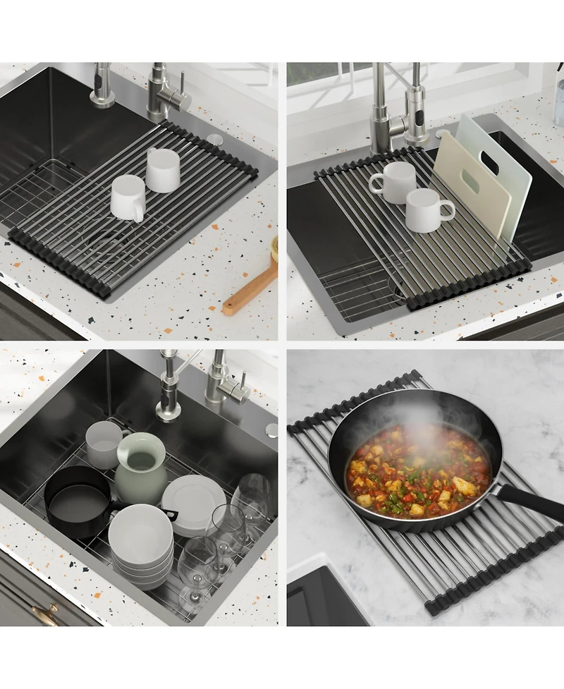 flynama 25x22x12inch Gunmetal Black Drop In Laundry Utility Sink 16 Gauge T304 Stainless Steel 12 Inch Deep Single Bowl Above Counter Sink