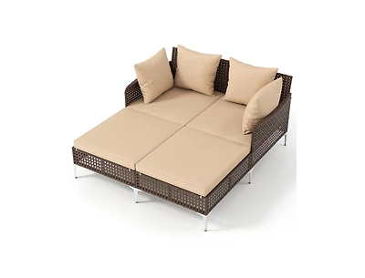 Wicker Rattan Double Daybed Lounger for Patio or Garden